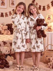 SHEIN Tween Girls Soft Heart Embroidery Solid Pink, Autumn/Winter Homewear Tween Girl - Apricot - View 2