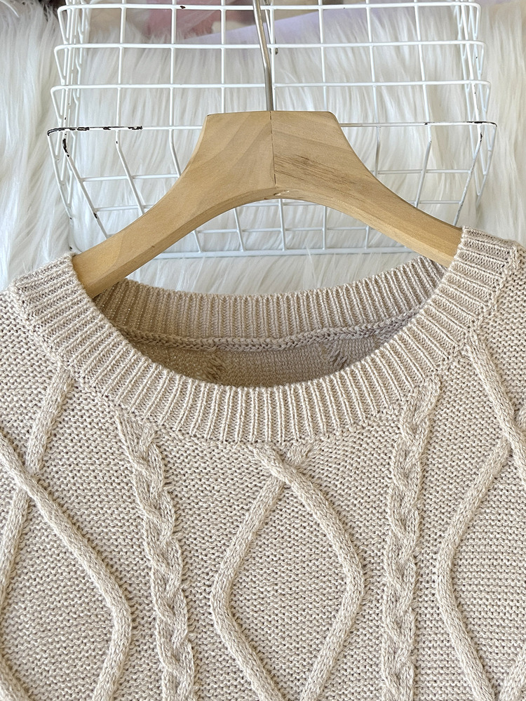 SHEIN Tween Girl Casual Sweet Elegant Ruffle Twist Textured Knit Midi Dress Autumn/Winter Khaki/Light Beige - Khaki - View 5