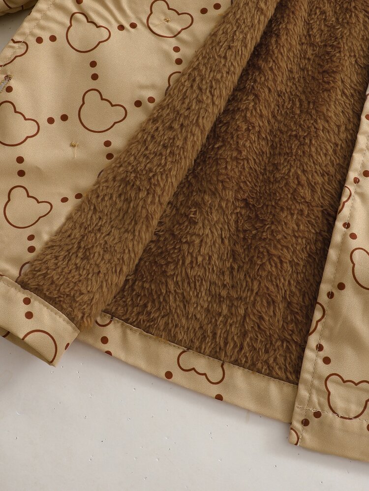 SHEIN Girls' Bear Print Double-Breasted Trench Coat, New Korean Style Western Peter Pan Collar Mid-Length Jacket, Stylish Outerwear For Autumn/Winter - Brown - View 8
