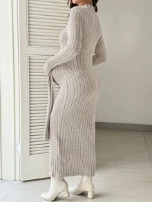 SHEIN Maternity Solid Color Casual Daily Summer Travel Dress - Apricot - View 6