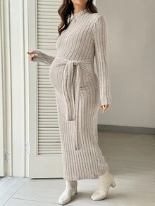 SHEIN Maternity Solid Color Casual Daily Summer Travel Dress - Apricot - View 4