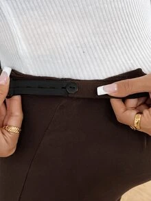 SHEIN 孕婦純色高腰修身緊身褲，孕婦專用 - 咖啡棕 - 查看 8