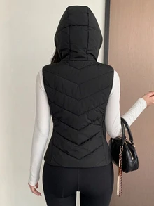 DAZY 女款秋冬修身腰部拼接加厚外套 - 黑色 - 查看 2