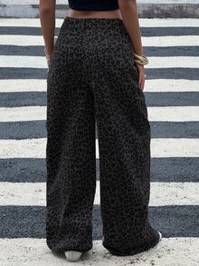DAZY 女士时尚舒适透气豹纹宽松休闲牛仔裤 Y2k - 灰色 - 查看 2