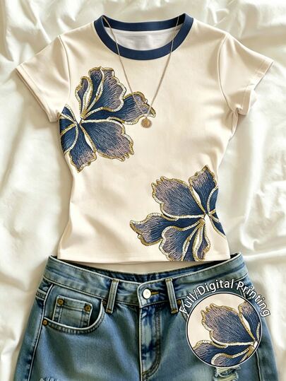 IslaSuriya Summer Casual Fashion Flower Pattern Beach Top, Vacation Top