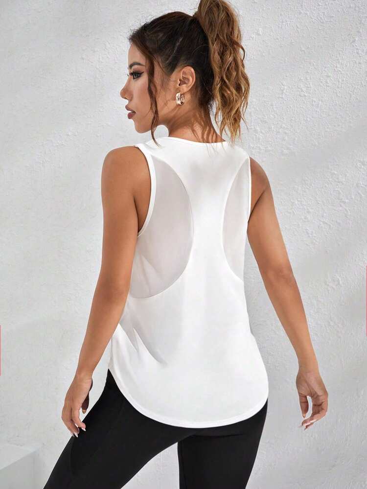 SHEIN Sports Cut Out 2 In 1 Crop Sports Long Sleeve Tee Fitted Shirtworkout Tank Top - White - View 3