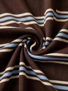 Auralis Plus Size Women's Solid Color Square Neck Batwing Striped Pattern Short Sleeve Ruched Asymmetrical Hem Fashion T-Shirt - Suitable For Casual, Daily And Office Wear - Multicolor - View 6