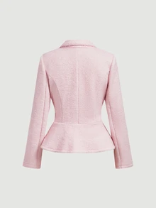 SHEIN MOD Mantel Tweed Merah Muda Klasik Wanita dengan Hem Peplum dan Desain Kancing Ganda untuk Gaya yang Elegan, Blazer Wol Merah Muda Musim Gugur/Dingin dengan Penutup Pinggang - Berwarna merah muda - View 4