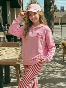 Teen Girls Casual Minimalist Loose Comfortable Sweatshirt Suitable For Autumn/Winter - Multicolor - View 2