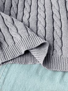 SHEIN Tween女孩秋冬休閒保暖內裡加厚拼接刺繡蕾絲飾邊寬鬆落肩長袖套頭毛衣，甜粉色返校兒童毛衣，秋冬款 - 灰色 - 查看 8