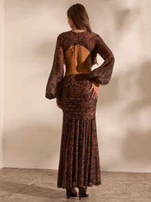 Opulessa Women's Fashion Sexy Leopard Print Backless Dress - Brown - View 2