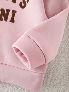 SHEIN Playful Pals 3件組女嬰背心T恤喇叭褲套裝，可愛甜美粉色與棕色字母印花，羅紋燈芯絨長袖圓領，生日秋季假期穿搭 - 粉色 - 查看 9