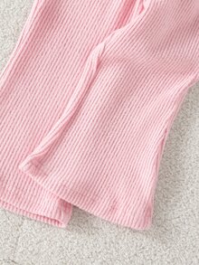 SHEIN Playful Pals 3件組女嬰背心T恤喇叭褲套裝，可愛甜美粉色與棕色字母印花，羅紋燈芯絨長袖圓領，生日秋季假期穿搭 - 粉色 - 查看 11