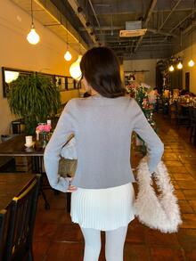 DAZY Women's Solid Color Korean Style Elegant Long Sleeve Autumn/Winter Sweater 2 Pieces Set - Grey - View 2