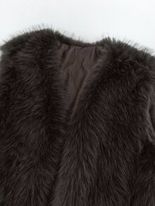 Auvina Plus Size Sleeveless Faux Fur Elegant Jacket Winter - Coffee Brown - View 7
