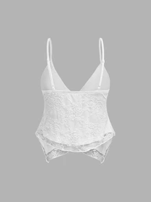 SHEIN MOD Women's Asymmetric Hem Lace Camisole And Side Tie Waist Skirt Fashion Two Pieces Set - White - View 5