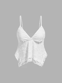 SHEIN MOD Women's Asymmetric Hem Lace Camisole And Side Tie Waist Skirt Fashion Two Pieces Set - White - View 6