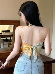 Joudiya Artistic Casual Sexy Oil Painting Style Camisole For Women, Spring Summer Vacation Yellow Graphic Tee Going Out Tops - Yellow - View 2