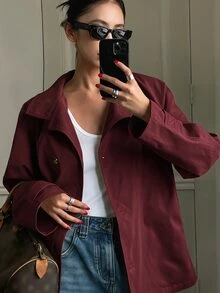 DAZY Women's Casual Commuter Solid Color Windbreaker - Burgundy - View 9
