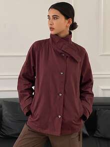 DAZY Women's Casual Commuter Solid Color Windbreaker - Burgundy - View 8