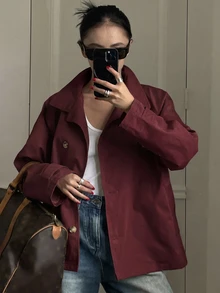 DAZY Women's Casual Commuter Solid Color Windbreaker - Burgundy - View 3