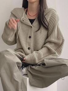 DAZY Women's Casual Solid Color Drawstring Hooded Dropped Shoulder Loose Cardigan,Fall Clothes Jacket - Khaki - View 7
