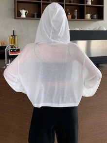 DAZY Women Solid Color Drop Shoulder Loose Fit Zipper Front Hooded Jacket Fall/Winter School Cute Tops - White - View 4