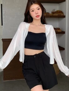 DAZY Women Solid Color Drop Shoulder Loose Fit Zipper Front Hooded Jacket Fall/Winter School Cute Tops - White - View 5