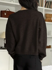 DAZY Women's Solid Color Minimalist Knit Cardigan Y2k - Coffee Brown - View 4