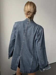 Dazy Star Pointed Collar Single-Breasted Washed Denim Jacket,Back To School Clothes - Medium Wash - View 2