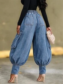BriallanyX BriallanyX Women's Distressed Cargo Pocket Wide Leg Denim Pants - Blue - View 3