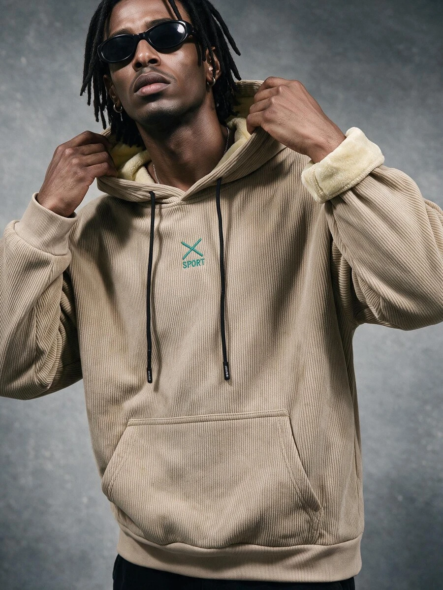 AXEPEAK Men's Casual Versatile Thermal Lined Hooded Pullover Sweatshirt - Apricot - View 1
