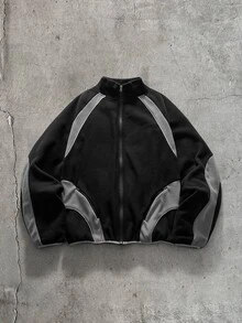 AXEPEAK Men's Comfortable Zipper Long Sleeve Versatile Fleece Jacket - Black - View 2