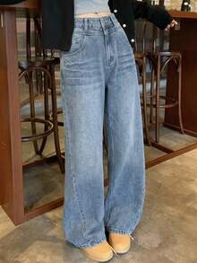 DAZY Women's Distressed Washed Korean Street Style Casual Jeans Cute Tops - Baby Blue - View 2