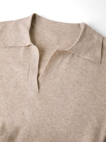 SHEIN Clasi 女款素色休閒極簡優雅日常辦公早午餐針織洋裝 米色 秋季 - 駝色 - 查看 10