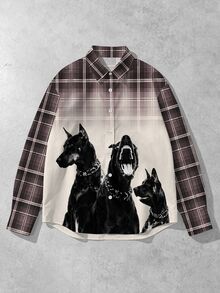 ROMWE MEN Men's Vintage Gothic Angel Thorn Cross Print Long Sleeve Shirt - Multicolor - View 1
