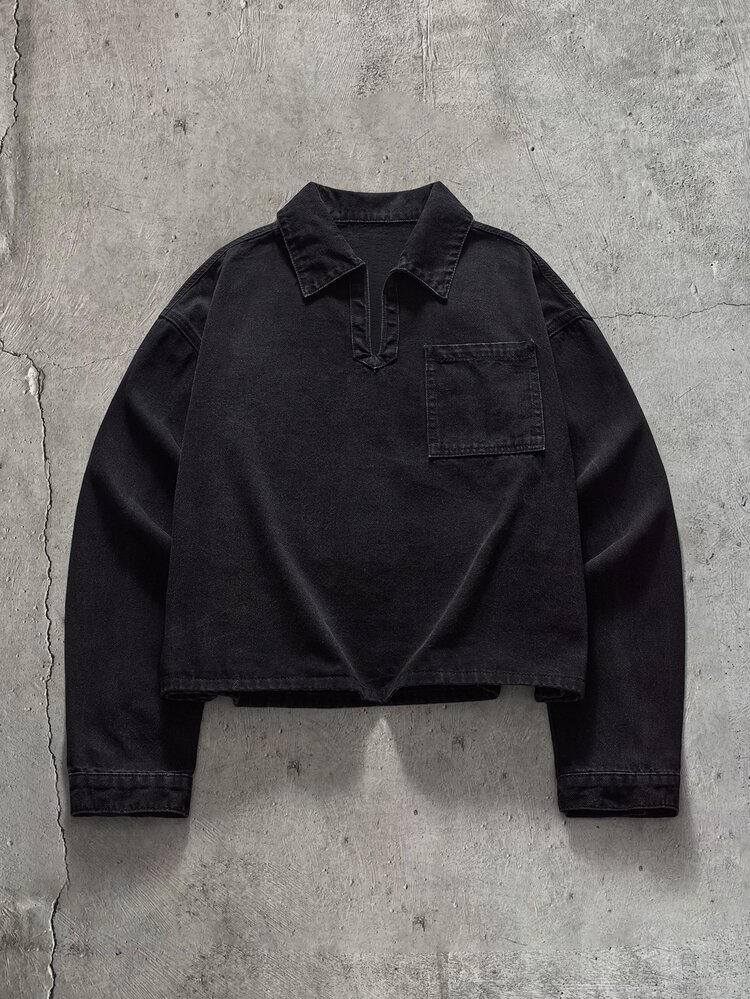 AXEPEAK Men's Washed Black Long Sleeve Top - Black - View 1