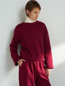 Airaco 2pcs Women Casual Solid Color Drop Shoulder Sweatshirt And Pants Set, Autumn - Burgundy - View 6