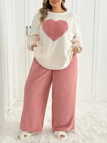 SHEIN CURVE+ Plus Size Women's Round Neck Fashion Loose Warm Pullover Sweater And Pants Set - Multicolor - View 6