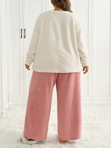 SHEIN CURVE+ Plus Size Women's Round Neck Fashion Loose Warm Pullover Sweater And Pants Set - Multicolor - View 2