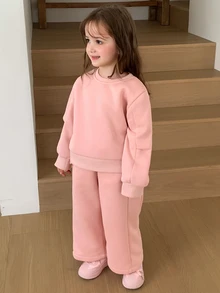 DAZY Young Girl Fall Clothes Girls (Small) Knitted Fleece Sweatshirt Set Hoodies - Pink - View 3
