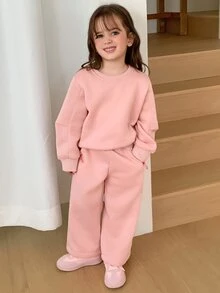 DAZY Young Girl Fall Clothes Girls (Small) Knitted Fleece Sweatshirt Set Hoodies - Pink - View 4