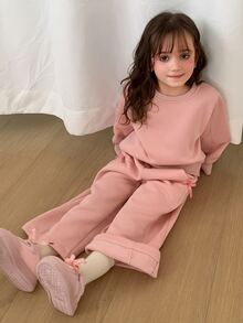 DAZY Young Girl Fall Clothes Girls (Small) Knitted Fleece Sweatshirt Set Hoodies - Pink - View 6