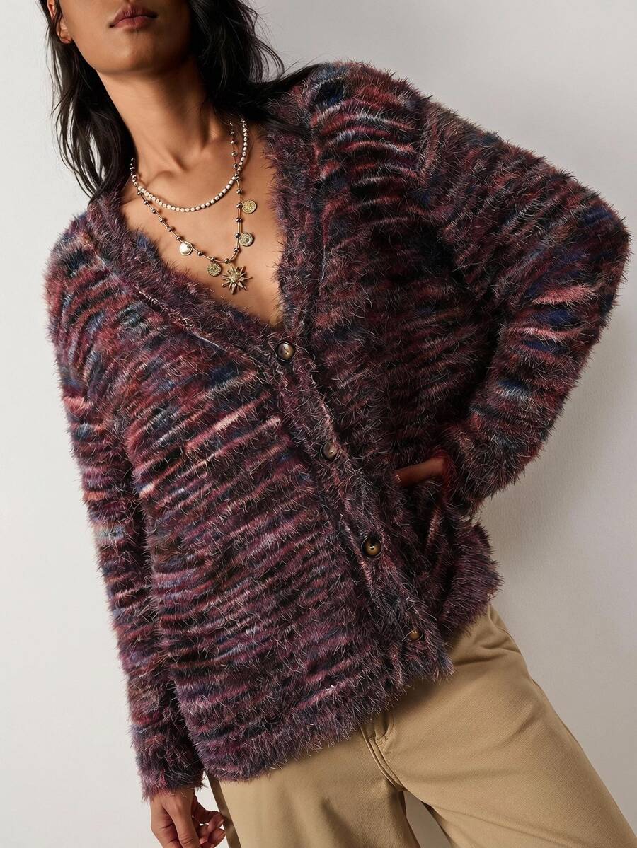 Bohemela Women's Fall/ Casual Boho Vintage Blended Cardigan Everyday Club Dark Purple - Burgundy - View 1