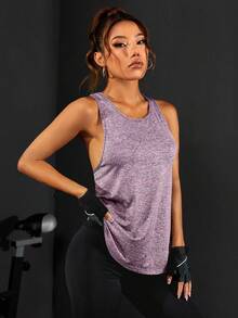 SHEIN Sports Women's Zip Half Fly Athletic Long Sleeve T-Shirt Gym Top Fitted Shirtworkout Tank Top - Violet Purple - View 5