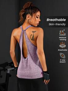 SHEIN Sports Women's Zip Half Fly Athletic Long Sleeve T-Shirt Gym Top Fitted Shirtworkout Tank Top - Violet Purple - View 2