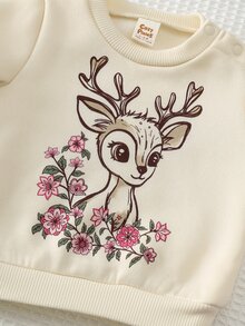 Cozy Pixies Newborn Baby Girl Cartoon Animal Pattern Knit Soft Round Neck Long Sleeve Pullover Winter Top Elastic Waist Long Pants 2pcs Sets - Pink - View 5