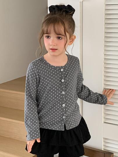 Hapijoa Young Girl Polka Dot Casual Daily Long Sleeve T-Shirt