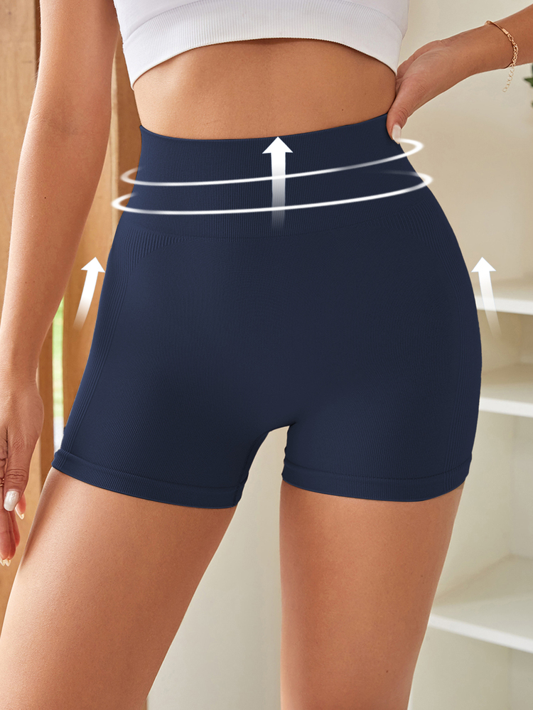 Solea Cove Eassivo Women High Waist Tummy Control Sports Shorts,Solid Compression Fit Workout Biker Shorts,Stretchy Gym Running Sweat Legging Shorts For Summer - Navy Blue - View 7