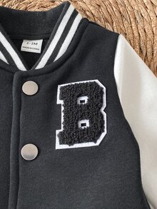 SHEIN 2pcs Newborn Spring/Autumn Fleece Baseball Outfit Set, Soft Skin-Friendly Baby Casual Cotton Sports Set - Multicolor - View 7